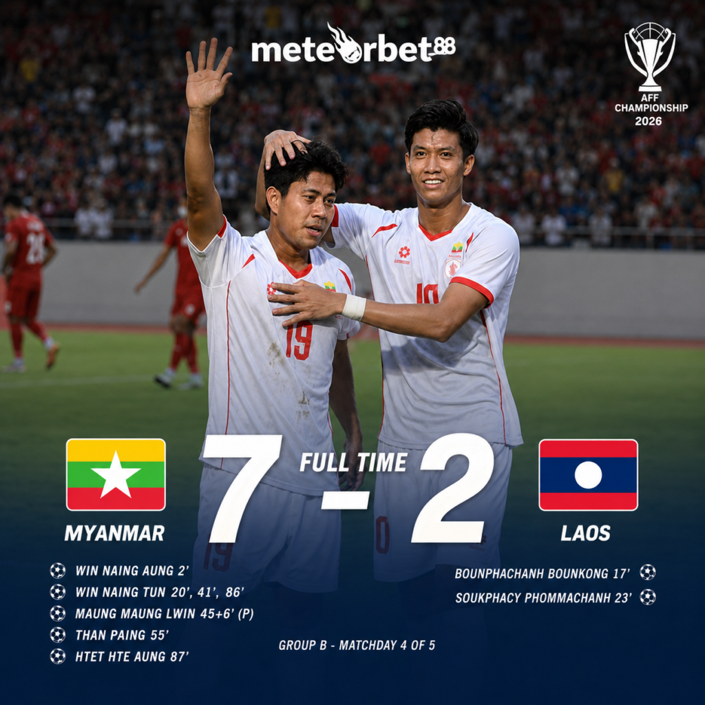 Myanmar Hancurkan Laos 7-2 di ASEAN Championship 2026, Win Naing Tun Cetak Hat-trick Myanmar Hancurkan Laos 7-2 di ASEAN Championship 2026, Win Naing Tun Cetak Hat-trick